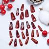 image:imageBABALAL Press On Nails Extra Long Square Fake Nails White Chrome French Tip amp 3D Gold Chain 3D Design Glossy Full Cover Glue On Nails For Women And Girls 24PcsFNP04red