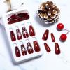 image:imageBABALAL Press On Nails Extra Long Square Fake Nails White Chrome French Tip amp 3D Gold Chain 3D Design Glossy Full Cover Glue On Nails For Women And Girls 24PcsFNP04red