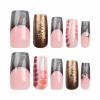image:imageBABALAL Press On Nails Extra Long Square Fake Nails White Chrome French Tip amp 3D Gold Chain 3D Design Glossy Full Cover Glue On Nails For Women And Girls 24PcsFNP21brown