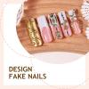 image:imageBABALAL Press On Nails Extra Long Square Fake Nails White Chrome French Tip amp 3D Gold Chain 3D Design Glossy Full Cover Glue On Nails For Women And Girls 24PcsFNP0304
