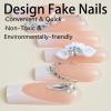 image:imageBABALAL Press On Nails Extra Long Square Fake Nails White Chrome French Tip amp 3D Gold Chain 3D Design Glossy Full Cover Glue On Nails For Women And Girls 24PcsFNP34white