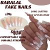 image:imageBABALAL Press On Nails Extra Long Square Fake Nails White Chrome French Tip amp 3D Gold Chain 3D Design Glossy Full Cover Glue On Nails For Women And Girls 24PcsFNP34white