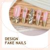 image:imageBABALAL Press On Nails Extra Long Square Fake Nails White Chrome French Tip amp 3D Gold Chain 3D Design Glossy Full Cover Glue On Nails For Women And Girls 24PcsFNP0305