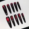image:imageBABALAL Press On Nails Long Almond Fake Nails Green Cat Eye Design with 3D Floral Summer Spring Art Glossy Full Cover Glue On Nails For Women And Girls 24PcsANS20905