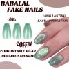 image:imageBABALAL Press On Nails Long Almond Fake Nails Green Cat Eye Design with 3D Floral Summer Spring Art Glossy Full Cover Glue On Nails For Women And Girls 24PcsANS226