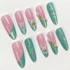 image:imageBABALAL Press On Nails Long Almond Fake Nails Green Cat Eye Design with 3D Floral Summer Spring Art Glossy Full Cover Glue On Nails For Women And Girls 24PcsANS20902