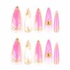 image:imageBABALAL Press On Nails Long Almond Fake Nails Green Cat Eye Design with 3D Floral Summer Spring Art Glossy Full Cover Glue On Nails For Women And Girls 24PcsANS217pinkgold