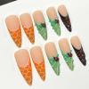 image:imageBABALAL Press On Nails Long Almond Fake Nails Green Cat Eye Design with 3D Floral Summer Spring Art Glossy Full Cover Glue On Nails For Women And Girls 24PcsANS20702