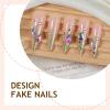 image:imageBABALAL Press On Nails Long Almond Fake Nails Green Cat Eye Design with 3D Floral Summer Spring Art Glossy Full Cover Glue On Nails For Women And Girls 24PcsANS20901