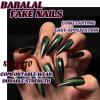 image:imageBABALAL Press On Nails Long Almond Fake Nails Green Cat Eye Design with 3D Floral Summer Spring Art Glossy Full Cover Glue On Nails For Women And Girls 24PcsANS203