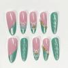 image:imageBABALAL Press On Nails Long Almond Fake Nails Green Cat Eye Design with 3D Floral Summer Spring Art Glossy Full Cover Glue On Nails For Women And Girls 24PcsANS20902