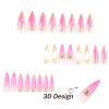 image:imageBABALAL Press On Nails Long Almond Fake Nails Green Cat Eye Design with 3D Floral Summer Spring Art Glossy Full Cover Glue On Nails For Women And Girls 24PcsANS217pinkgold