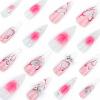 image:imageBABALAL Press On Nails Long Almond Fake Nails Green Cat Eye Design with 3D Floral Summer Spring Art Glossy Full Cover Glue On Nails For Women And Girls 24PcsANS214