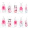 image:imageBABALAL Press On Nails Long Almond Fake Nails Green Cat Eye Design with 3D Floral Summer Spring Art Glossy Full Cover Glue On Nails For Women And Girls 24PcsANS214