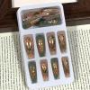 image:imageBABALAL Press On Nails Long Coffin Fake Nails Nude With Gold Glitter amp Marble Design Glossy Full Cover Glue On Nails For Women And Girls 24PcsCNC101