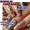 image:imageBABALAL Press On Nails Long Coffin Fake Nails Nude With Gold Glitter amp Marble Design Glossy Full Cover Glue On Nails For Women And Girls 24PcsCNC101