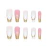 image:imageBABALAL Press On Nails Long Coffin Fake Nails Nude With Gold Glitter amp Marble Design Glossy Full Cover Glue On Nails For Women And Girls 24PcsCNC102