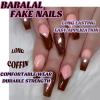 image:imageBABALAL Press On Nails Long Coffin Fake Nails Nude With Gold Glitter amp Marble Design Glossy Full Cover Glue On Nails For Women And Girls 24PcsCNC112