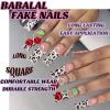 image:imageBABALAL Press On Nails Long Square Fake Nails Nude Mixed Colorful Floral Print Glossy Glue On Nails For Women And Girls 24Pcs ReusableFnm02cheetah