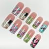 image:imageBABALAL Press On Nails Long Square Fake Nails Nude Mixed Colorful Floral Print Glossy Glue On Nails For Women And Girls 24Pcs ReusableFnm0305