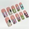 image:imageBABALAL Press On Nails Long Square Fake Nails Nude Mixed Colorful Floral Print Glossy Glue On Nails For Women And Girls 24Pcs ReusableFnm0305