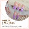 image:imageBABALAL Press On Nails Long Square Fake Nails Nude Mixed Colorful Floral Print Glossy Glue On Nails For Women And Girls 24Pcs ReusableFnm06purple