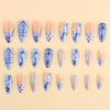 image:imageBABALAL Press On Nails Medium Almond Fake Nails Blue Swirl with Checkerboard amp Heart Glossy Y2K Retro Glue On Nails for Women and Girls 24PcsANU00