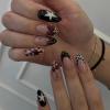 image:imageBABALAL Press On Nails Medium Almond Fake Nails Blue Swirl with Checkerboard amp Heart Glossy Y2K Retro Glue On Nails for Women and Girls 24PcsANU0002