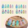 image:imageBABALAL Press On Nails Medium Almond Fake Nails Blue Swirl with Checkerboard amp Heart Glossy Y2K Retro Glue On Nails for Women and Girls 24PcsANU01mermaid