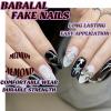image:imageBABALAL Press On Nails Medium Almond Fake Nails Blue Swirl with Checkerboard amp Heart Glossy Y2K Retro Glue On Nails for Women and Girls 24PcsANU01rabbit