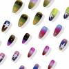 image:imageBABALAL Press On Nails Medium Almond Fake Nails Blue Swirl with Checkerboard amp Heart Glossy Y2K Retro Glue On Nails for Women and Girls 24PcsANU02colorful