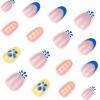 image:imageBABALAL Press On Nails Medium Almond Fake Nails Blue Swirl with Checkerboard amp Heart Glossy Y2K Retro Glue On Nails for Women and Girls 24PcsANU02flower
