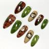 image:imageBABALAL Press On Nails Medium Almond Fake Nails Brown Green Plaid amp Apple Y2k Anime Glossy Full Cover Glue On Nails For Women And Girls 24Pcs01A00302
