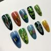 image:imageBABALAL Press On Nails Medium Almond Fake Nails Brown Green Plaid amp Apple Y2k Anime Glossy Full Cover Glue On Nails For Women And Girls 24Pcs01A00301