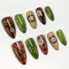 image:imageBABALAL Press On Nails Medium Almond Fake Nails Brown Green Plaid amp Apple Y2k Anime Glossy Full Cover Glue On Nails For Women And Girls 24Pcs01A00302
