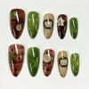 image:imageBABALAL Press On Nails Medium Almond Fake Nails Brown Green Plaid amp Apple Y2k Anime Glossy Full Cover Glue On Nails For Women And Girls 24Pcs01A00302