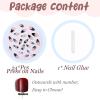 image:imageBABALAL Press On Nails Medium Almond Fake Nails Brown Green Plaid amp Apple Y2k Anime Glossy Full Cover Glue On Nails For Women And Girls 24Pcs01A008