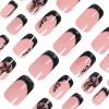 image:imageBABALAL Press On Nails Medium Almond Fake Nails Brown Green Plaid amp Apple Y2k Anime Glossy Full Cover Glue On Nails For Women And Girls 24Pcs01A011blackflo
