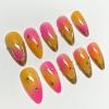 image:imageBABALAL Press On Nails Short Almond Fake Nails Purple Lavender Cat Eye With Gold Foil Floral Design Glossy Full Cover Glue On Nails For Women And Girls 24PcsCNF00202