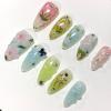 image:imageBABALAL Press On Nails Short Almond Fake Nails Purple Lavender Cat Eye With Gold Foil Floral Design Glossy Full Cover Glue On Nails For Women And Girls 24PcsCNF001