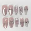image:imageBABALAL Press On Nails Short Almond Fake Nails Purple Lavender Cat Eye With Gold Foil Floral Design Glossy Full Cover Glue On Nails For Women And Girls 24PcsCNF008