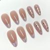 image:imageBABALAL Press On Nails Short Almond Fake Nails Purple Lavender Cat Eye With Gold Foil Floral Design Glossy Full Cover Glue On Nails For Women And Girls 24PcsCNF00801