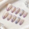 image:imageBABALAL Press On Nails Short Almond Fake Nails Purple Lavender Cat Eye With Gold Foil Floral Design Glossy Full Cover Glue On Nails For Women And Girls 24PcsCNF007