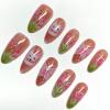 image:imageBABALAL Press On Nails Short Almond Fake Nails Purple Lavender Cat Eye With Gold Foil Floral Design Glossy Full Cover Glue On Nails For Women And Girls 24PcsCNF015