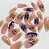 image:imageBABALAL Press On Nails Short Almond Fake Nails Purple Lavender Cat Eye With Gold Foil Floral Design Glossy Full Cover Glue On Nails For Women And Girls 24PcsCNF003