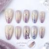 image:imageBABALAL Press On Nails Short Almond Fake Nails Purple Lavender Cat Eye With Gold Foil Floral Design Glossy Full Cover Glue On Nails For Women And Girls 24PcsCNF007