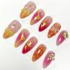 image:imageBABALAL Press On Nails Short Almond Fake Nails Purple Lavender Cat Eye With Gold Foil Floral Design Glossy Full Cover Glue On Nails For Women And Girls 24PcsCNF00301