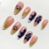 image:imageBABALAL Press On Nails Short Almond Fake Nails Purple Lavender Cat Eye With Gold Foil Floral Design Glossy Full Cover Glue On Nails For Women And Girls 24PcsCNF003