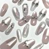 image:imageBABALAL Press On Nails Short Almond Fake Nails Purple Lavender Cat Eye With Gold Foil Floral Design Glossy Full Cover Glue On Nails For Women And Girls 24PcsCNF008