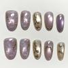 image:imageBABALAL Press On Nails Short Almond Fake Nails Purple Lavender Cat Eye With Gold Foil Floral Design Glossy Full Cover Glue On Nails For Women And Girls 24PcsCNF002